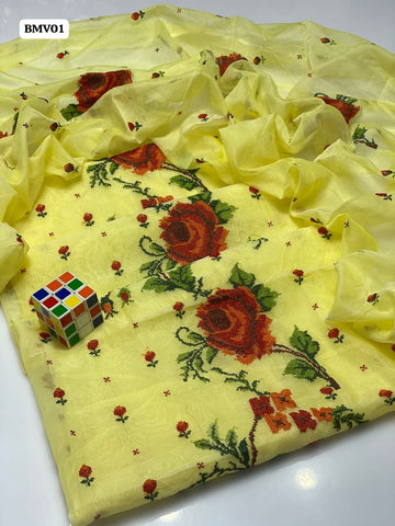  Stuff Paper Cotton Al Over Cross Stich Gulab Embroidery Shirt And Cross Stich Embroidery Dupatta 2PC Dress